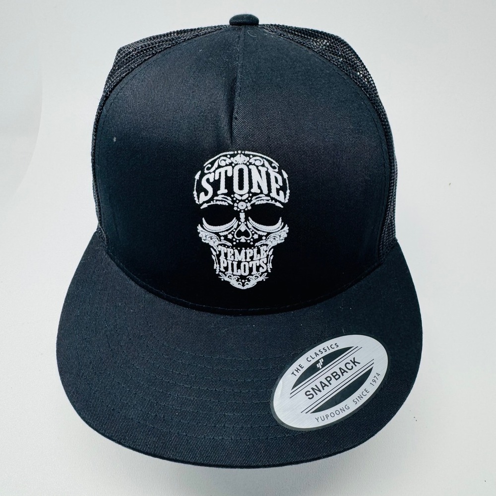 Stone Temple Pilots Yupoong Snapback Trucker Hat Black Mesh Band Skull Graphic